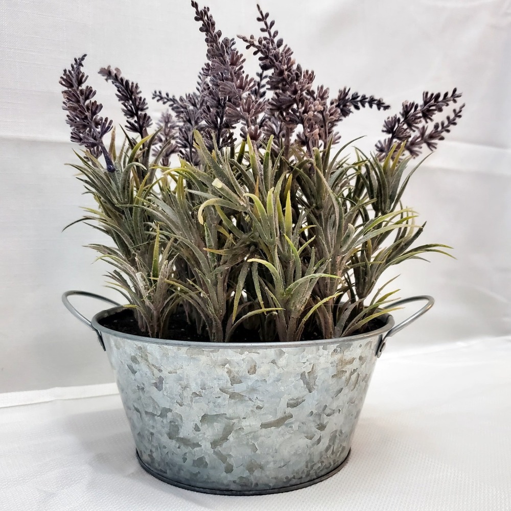 GALVANIZED ROUND PLANTER WITH ARTIFICIAL PLANT ● Garden ● Yard ● Home Decor‎